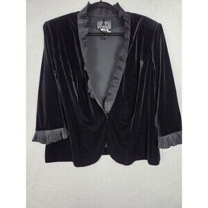 Alex Evenings Jacket Womens 1X Black Velvet Pleated Ruffle Blazer Whimsygoth